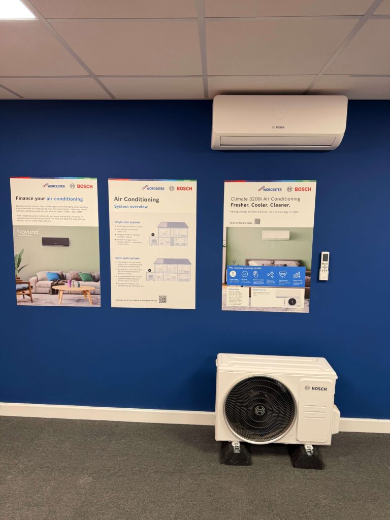 Premium Heating Plumbing & Cooling showroom with heat pump